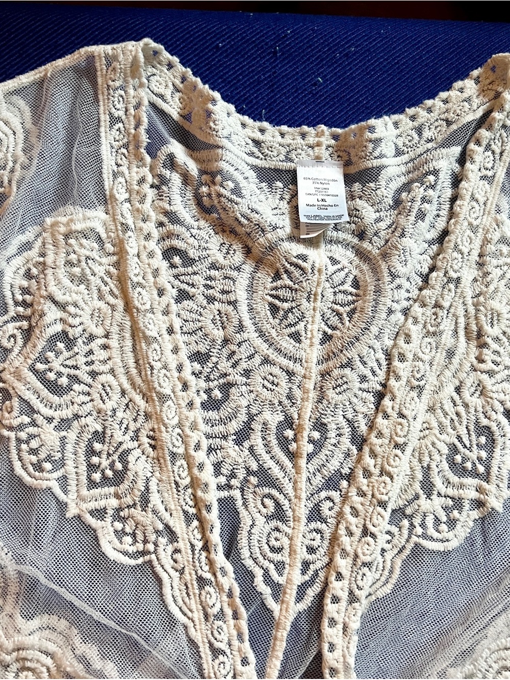Cream Lace Open Front Kimono Cardigan Duster
